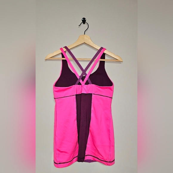 LULULEMON Womens Energy Tank Top Shelf Bra Padded Size 4-6 Striped Pink - Picture 3 of 4